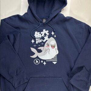 Shark Attack (in Japanese) Shark with Shank knife Hoodie with front pocket